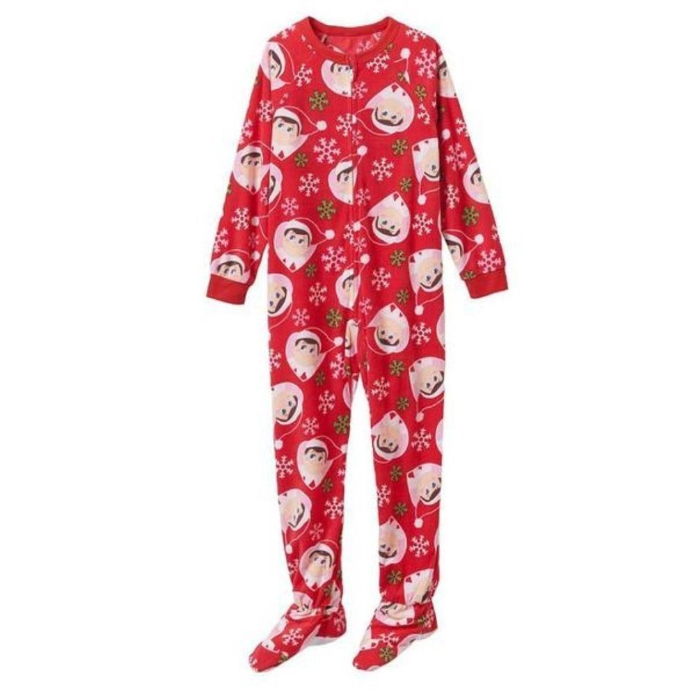 Girls The Elf On The Shelf 1 Pc Christmas Pajamas 4 Footed Fleece Red Zip Up